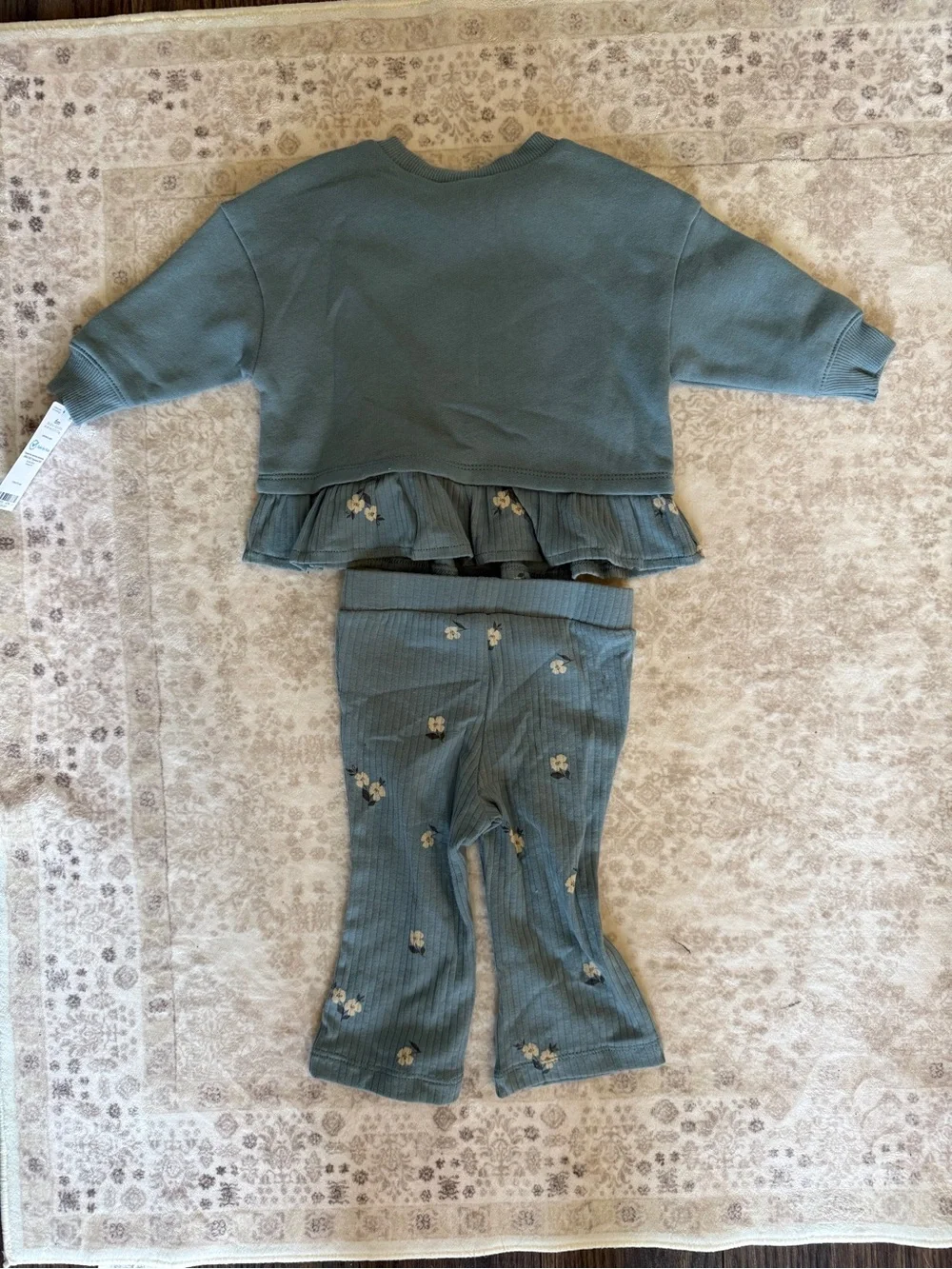 Carter's Dusty Blue Ribbed Sweatpant Matching Set with Floral Print